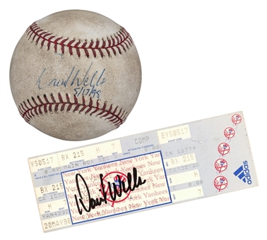 David Wells Signed and Inscribed “Perfect Game” Game Used Baseball and Signed Ticket (Beckett)